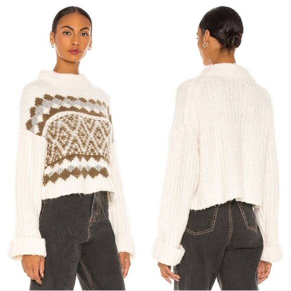 Free People Alpine Snowy Forest Cream Green Wool Blend Pullover Knit Sweater - Picture 3 of 14